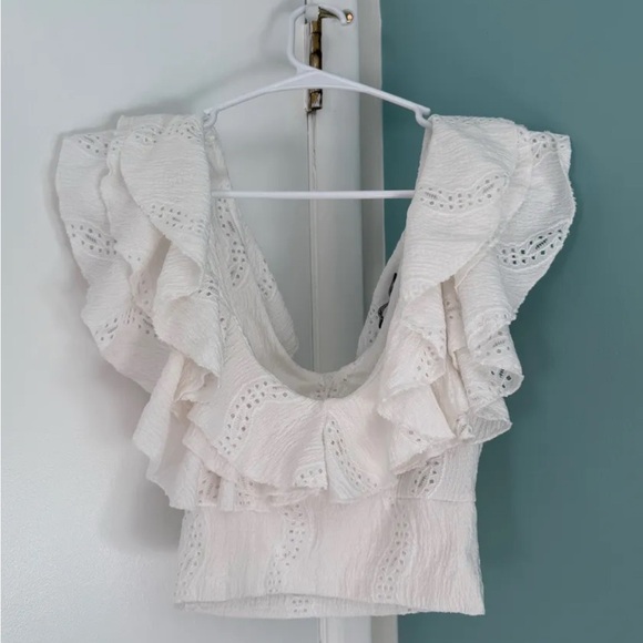 Zara White Ruffled Top - Picture 3 of 5